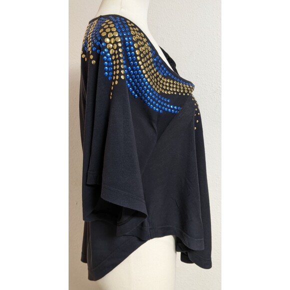 FREE PEOPLE Y2K Blue/Gold Studded Black Circular T-Shirt Top Small - Picture 6 of 10